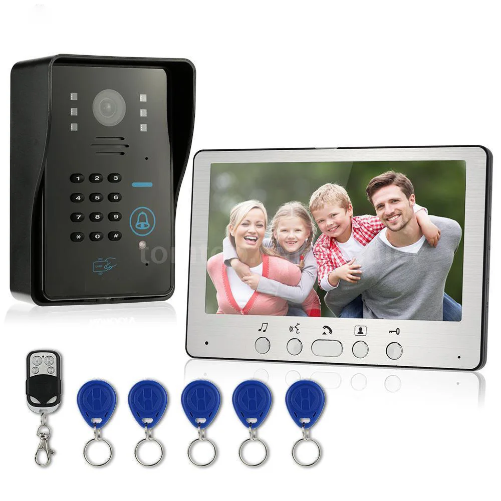 SYSD 7 Inch Video Door Phone Intercom Rainproof Night Vision Camera with Password RFID Unlock Home Security System Free Shipping