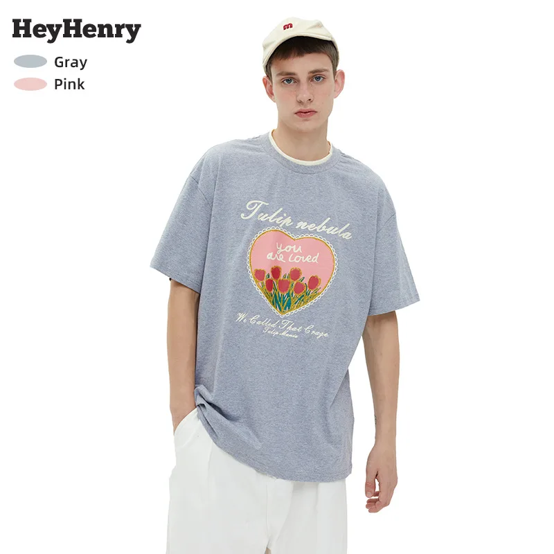 

Fake Two Loose Trend Half Sleeved Tops Men's and Women's American Round Neck Oversize Short Sleeved T-shirts