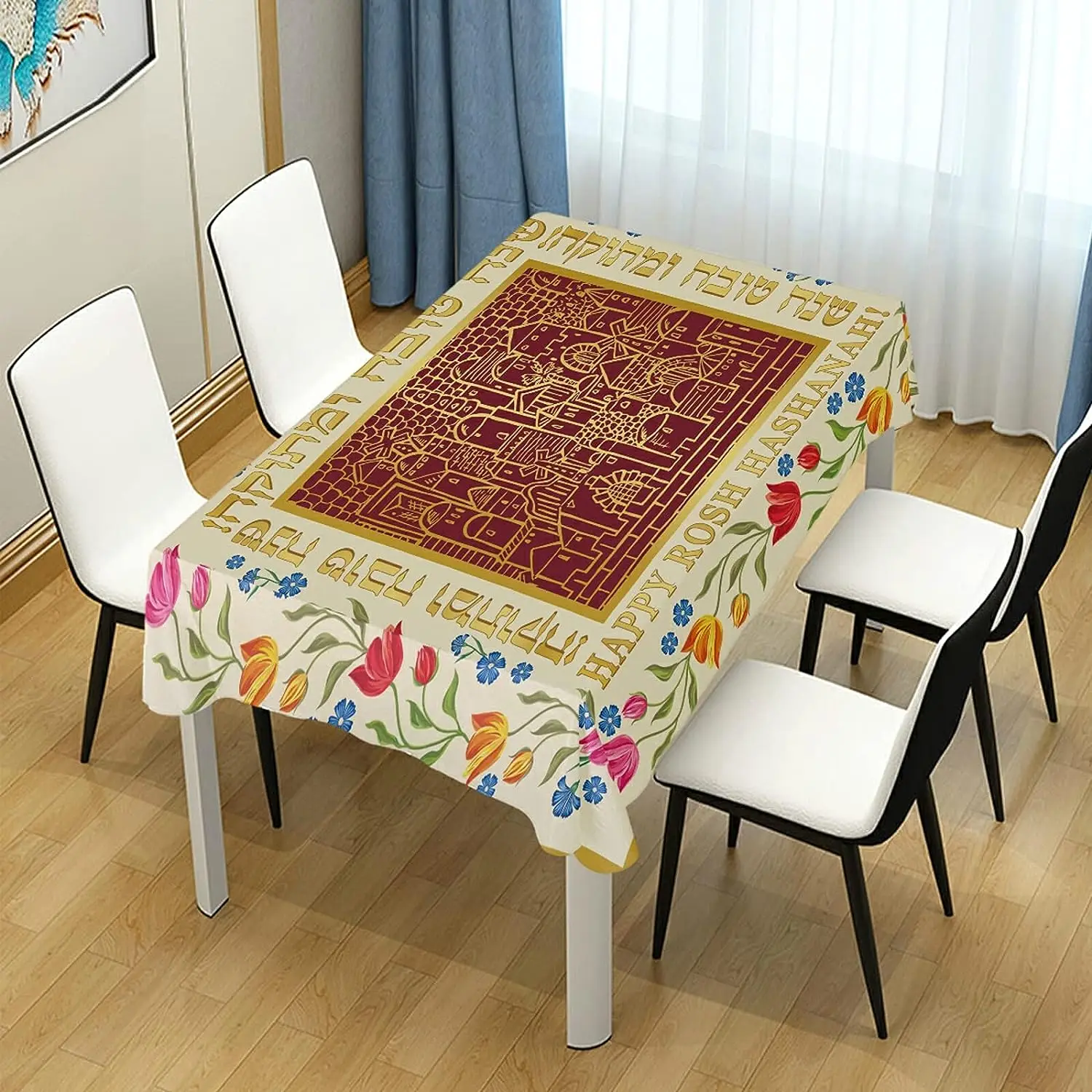 Фото Кухонная прямоугольная скатерть Rosh Hashanah, кофейный столик, декоративная столовая скатерть, аксессуары для кухни и столовой №3