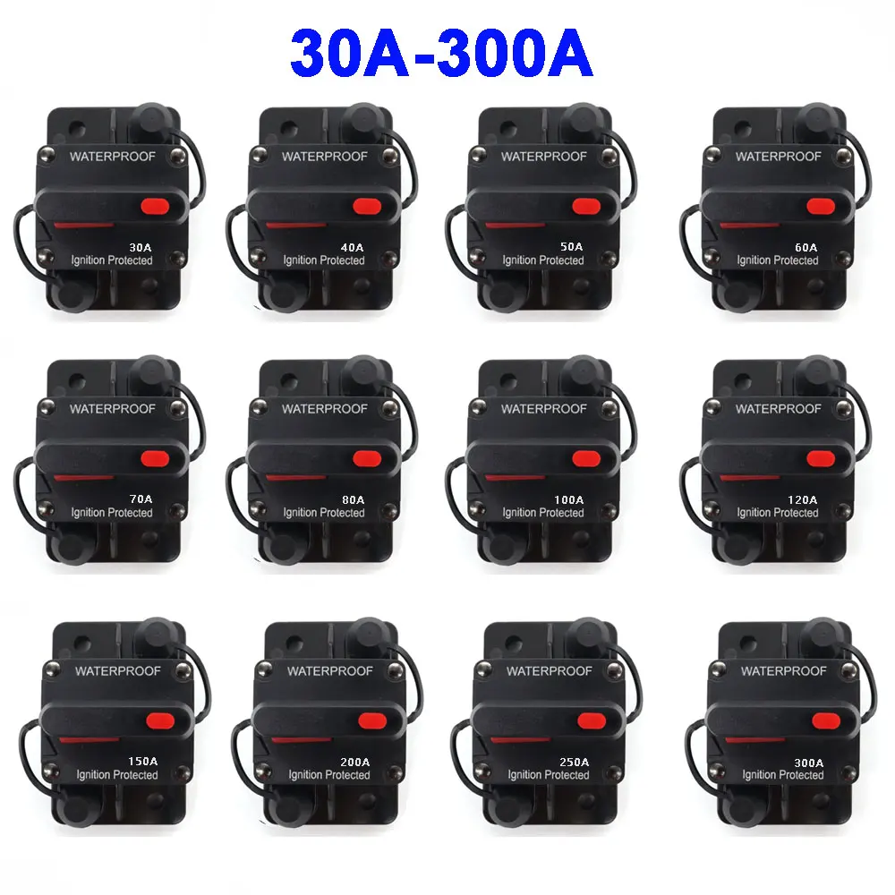 

1Pcs for Audio System Fuse Car 48VDC 30A-300A Circuit Breaker 12V Trolling with Manual Reset Car Boat Manual Power Protect