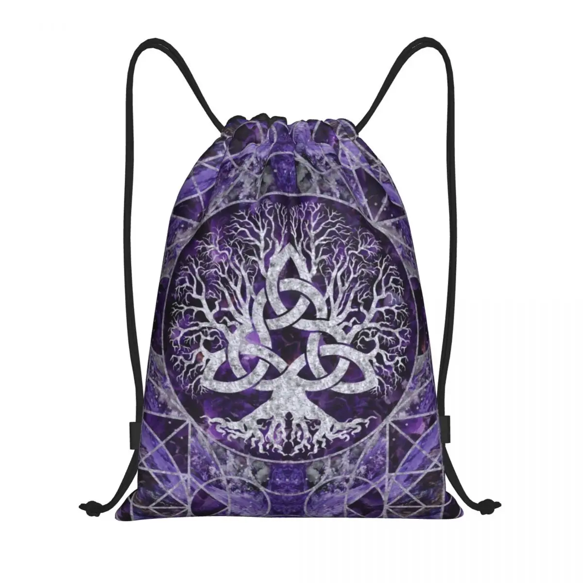 

Custom Tree Of Life With Triquetra Drawstring Bags Training Yoga Backpacks Women Men Viking Norse Yggdrasil Sports Gym Sackpack