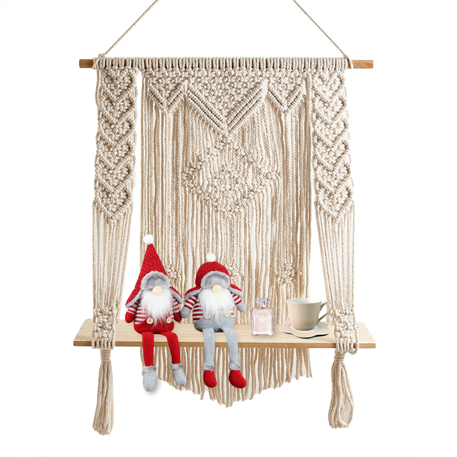 

Полка для макраме, полка для макраме в стиле бохо, плетеная вручную хлопковая веревка, гобелен с кисточками, полка с растениями для гостиной