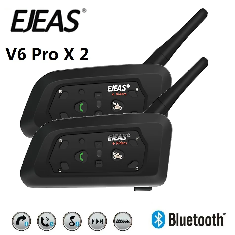 EJEAS V6 PRO Bluetooth Motorcycle Helmet Intercom Headset with 1200M BT Interphone Communicator for 6 Riders Waterproof