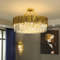modern crystal luxury round golden chandelier living room bedroom study interior long led lighting decorative pendant lamps
