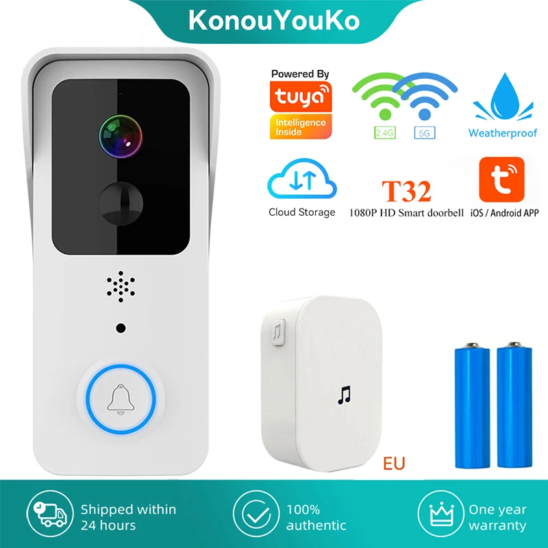 

Outdoor Wireless Doorbell for Tuya Smart Home WiFi Video Intercom Door Bell Peephole Camera Waterproof IP65 Battery Security