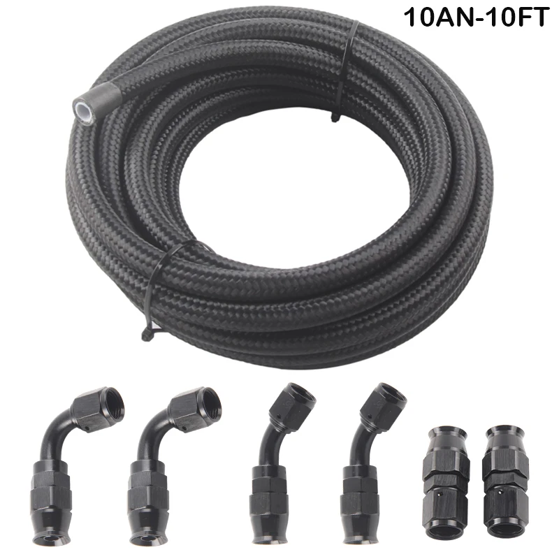 

An6 An8 An10 3 м/10 футов E85 трубка из нейлона и нержавеющей стали в оплетке PTFE черный топливный фитинг комплект с 6 шт. поворотных шланговых концов