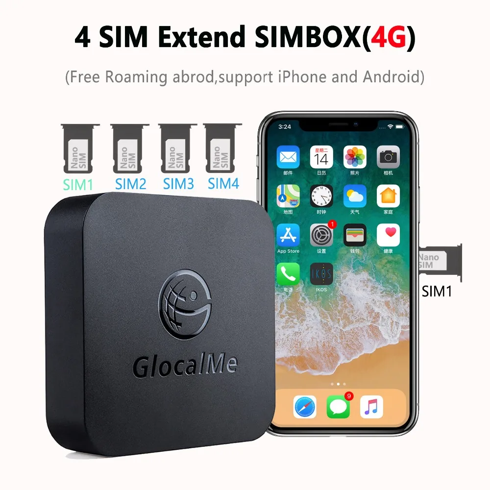 4 sim adapter Glocalme Call Multi SIM Dual Standby No Roaming Abroad 4G SIMBOX for iOS & Android   to Make Call &SMS