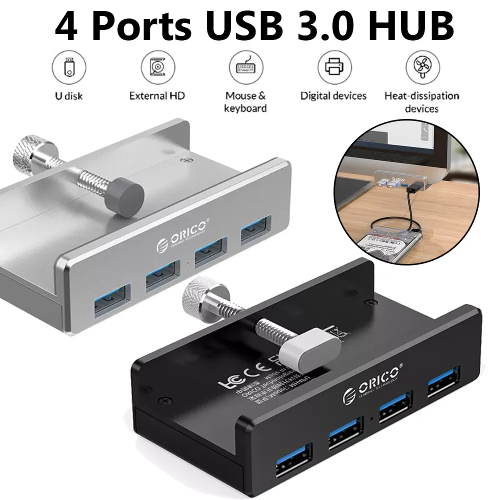 

ORICO MH4PU Aluminum 4 Ports USB 3.0 HUB External Clip-type USB3.0 Splitter Adapter For Desktop Laptop PC Computer Accessories