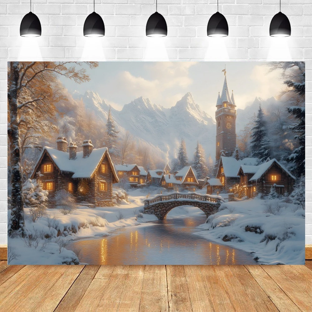 Winter Countryside Photo Backdrop Snowy Forest Mountain Natural Landscape Christmas Decor Photography Background Photozone Props
