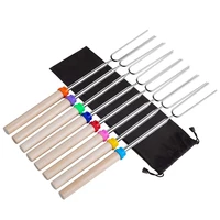 8pcsset barbecue forks wood handle stretchable bbq sticks stainless steel u shape grilling cooking skewers outdoor bbq tools