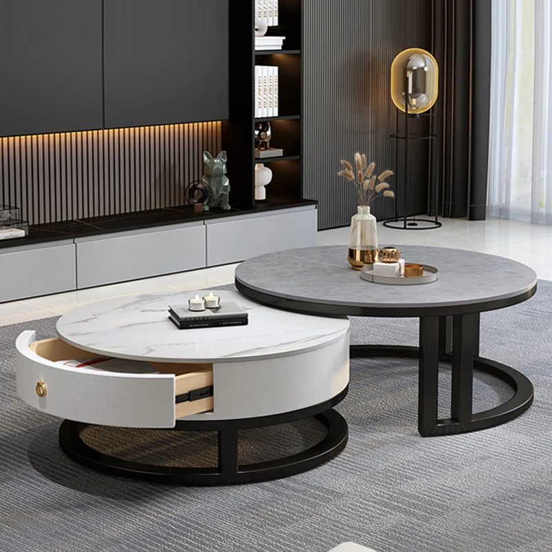 

Clear Coffee Table Round Auxiliary Bedroom Metal Rounded Table Living Room Nordic Computer White Mesa Salon Luxury Furniture