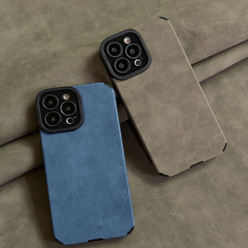 

Luxury Leather Silicone Soft Case For iPhone 13 12 11 14 Pro Max XS Max XR 8 Plus Bumper Shockproof Matte Suede Back Cover Shell