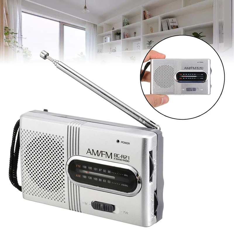 

Mayitr 1pc BC-R21 High-performance AM/FM Radio Receiver Mini Portable Telescopic Antenna Radio Pocket World Receiver Speaker