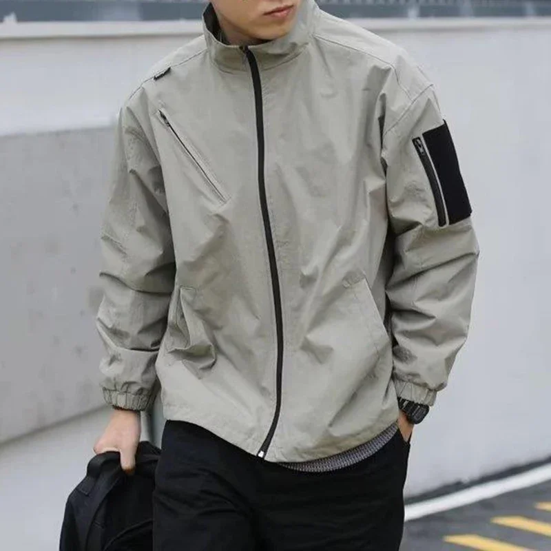 

Autumn Men's Outdoor Jacket Man Tactical Soft Shell Outwear Japanese Harajuku Loose Stand Collar Windproof TechWear Hunting Coa