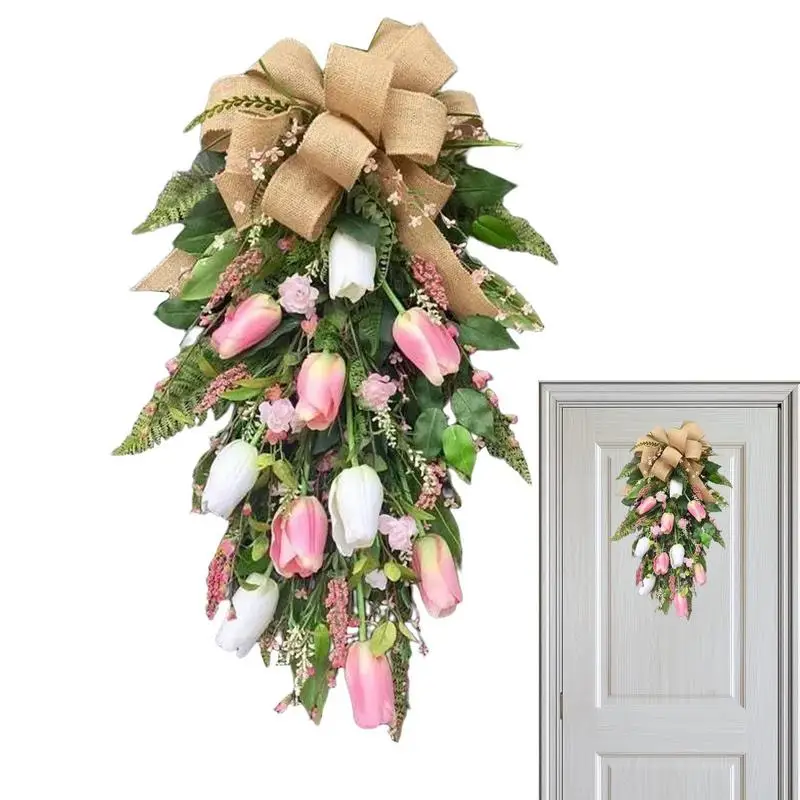 

Tulip Wreath Wreath Wedding Decoration Wall Hanging Wreath Artificial Flowers 22 Inches Pink Tulip Flower Door Home Decorations