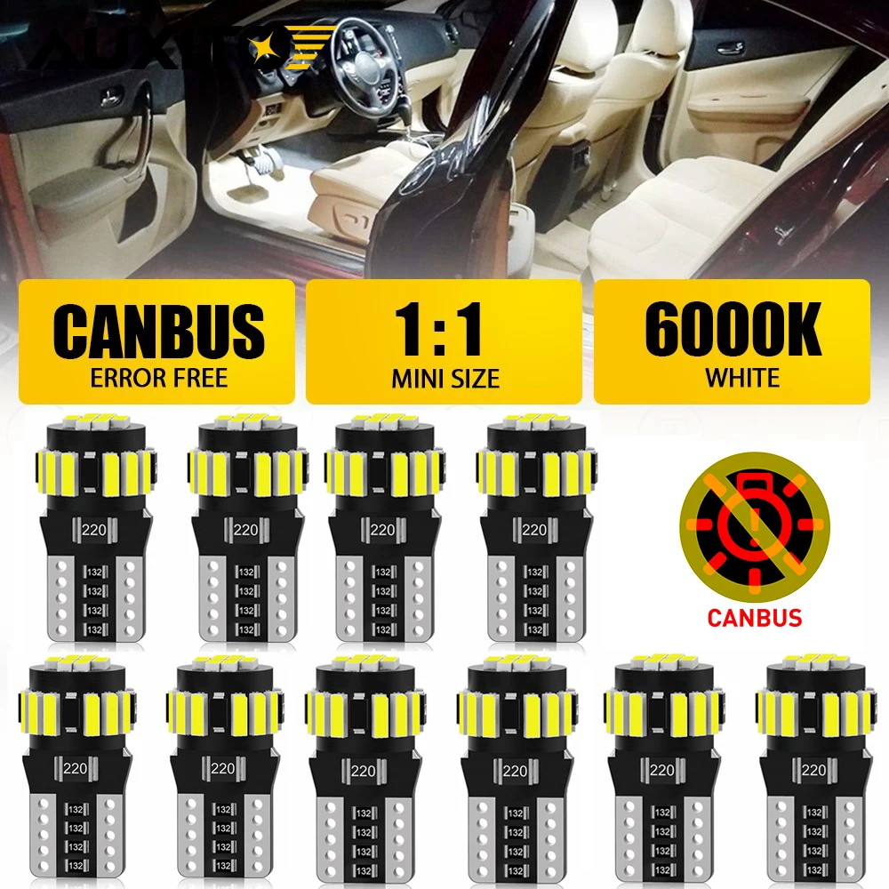 

AUXITO 10/8/6/4/2 шт. Canbus T10 W5W 194 501 светодиодный без ошибок 5W5 салон автомобиля SMD 4014 чип чистый белый приборный светильник лампа