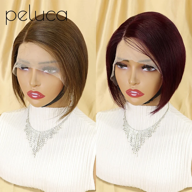 

13x1 Pixie Cut Human Hair Wig T-Part Transparent Lace Front Wigs Glueless Short Bob For Women Brazilian Hair Side Part Ombre