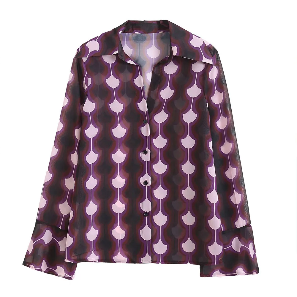 

Новинка весна-осень 2022, модная многослойная декоративная блузка с принтом, винтажная блузка на пуговицах с длинным рукавом, блузки, шикарны...