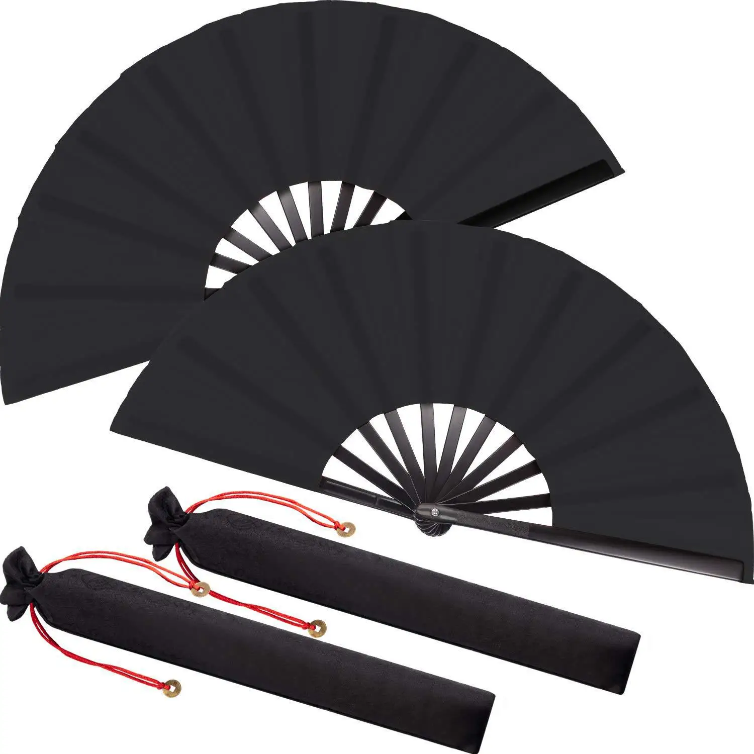 

1/2 Pack Large Folding Hand Fan Nylon-Cloth Chinese Retro Fabric Fans for Men/Women Kung Fu Performance Festival Dance Gift