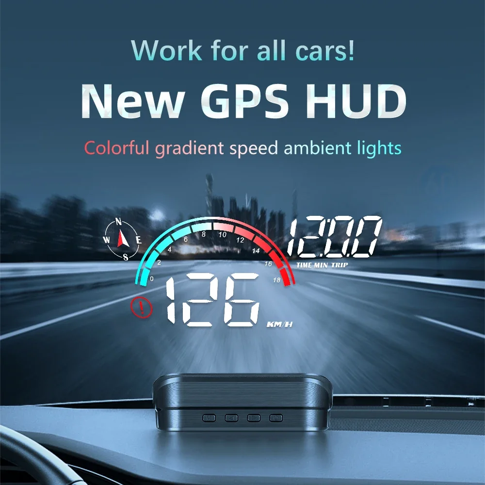 Фото M22 GPS для всех автомобилей, проекционный дисплей, спидометр, цифровой проектор, компас, расстояние путешествия, сигнализация превышения скорости высоты №2