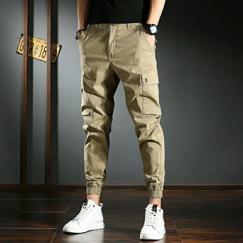 

2022 Fashion Men's Casual Pants Solid Multi-pocket Long Trousers Slim Cargo Pants Male Spring Autumn Jogging Sweatpants B200