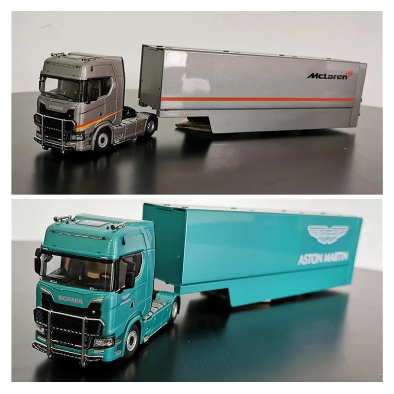 

Автомобиль KengFai 1:64 Scania V8 730S 4X2, красно-серый McLaren/зеленый Atson Martin, модель автомобиля