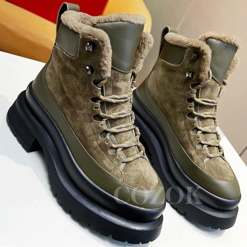

Женские ботинки на платформе, демисезонные теплые ботинки с металлическими заклепками, на толстой подошве, с круглым носком, на шнуровке, 2023