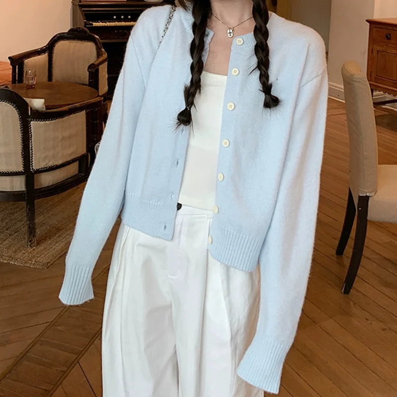 Женский кардиган в Корейском стиле осенняя трикотажная куртка укороченные топы