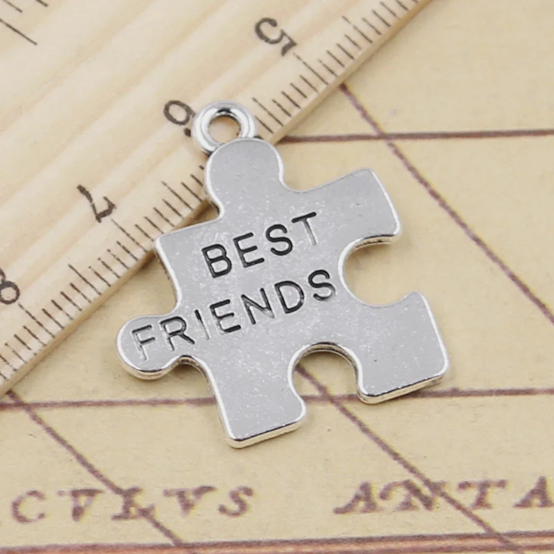 

12pcs Charms jigsaw puzzle best friends 27x24mm Tibetan Silver Color Pendants Antique Jewelry Making DIY Handmade Craft