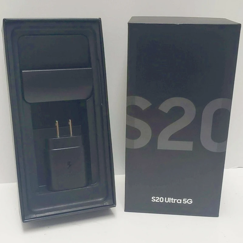 

Gray Samsung Galaxy S20 Ultra 5G Empty Retail Box With Full Accessories EU UK US Wall Charger Cable Earbud Gray Retail Box