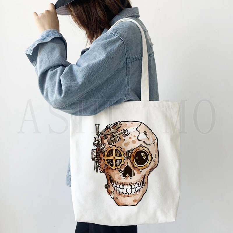 

Креативная сумка Harajuku с принтом скелета, новая сумка в стиле Харадзюку, вместительная холщовая винтажная мультяшная простая шикарная сумка...