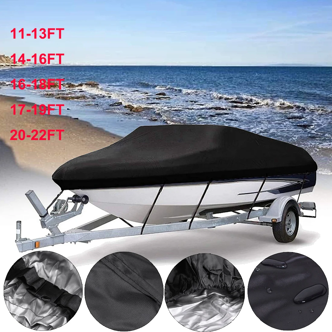 210D Fabric Trailerable Yacht Boat Covers 11-22ft Waterproof Marine V-shape Canvas Boat Covers Anti-UV Fishing Boat Cover Tent