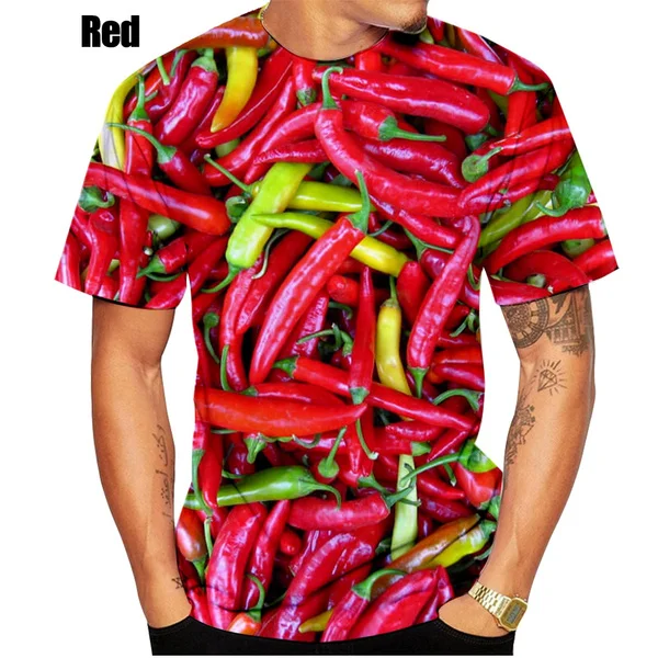 

Лето 2023, модная женская/Мужская Повседневная футболка с 3D принтом горячий перец чили, топ с коротким рукавом