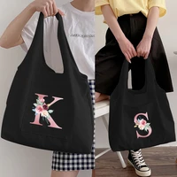women shopping bag pink letter tote canvas bag large capacity travel shoulder bag custom shopping bags reusable shopping bag
