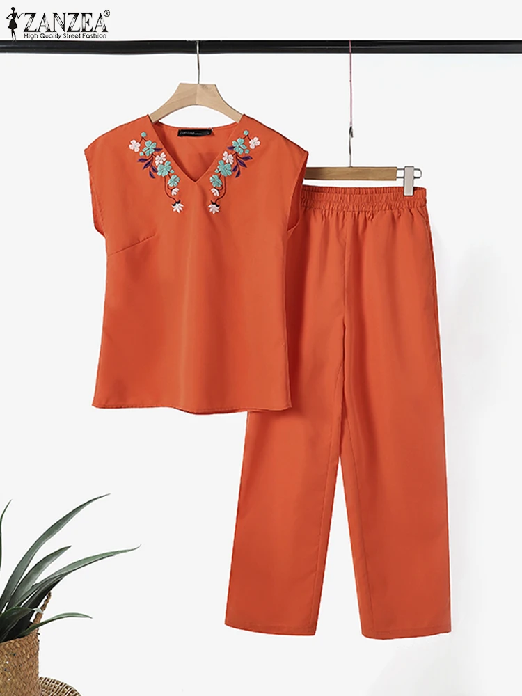 Лето 2024 элегантные спортивные костюмы ZANZEA модные повседневные майки с цветочной