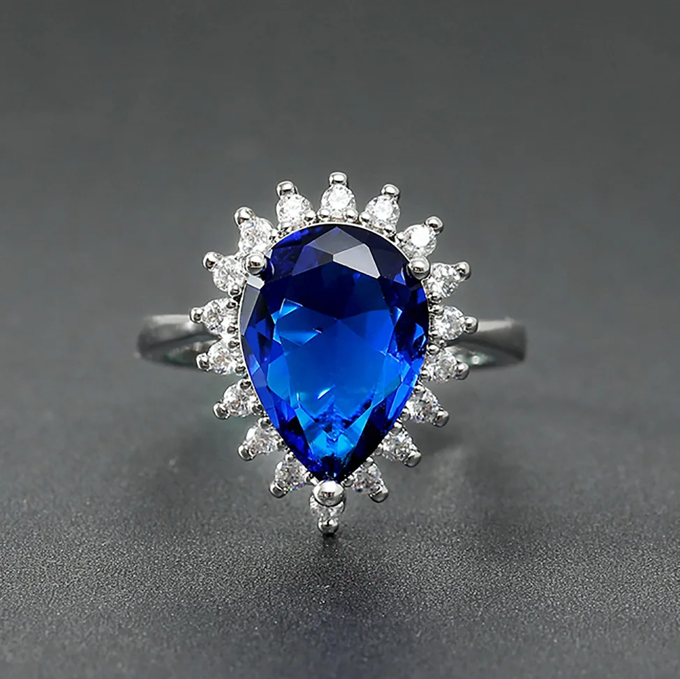 

Женское Открытое кольцо в форме капли воды с имитацией сапфира