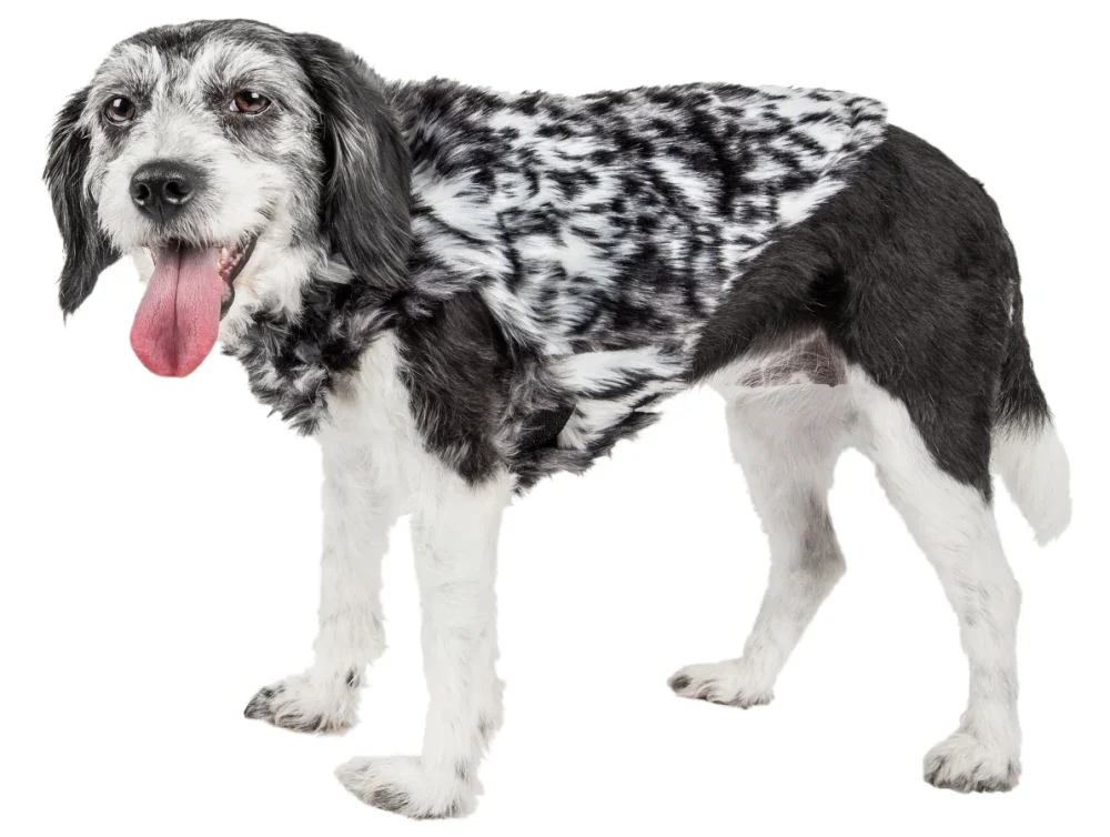 

Designer Gray-Scale Tiger Pattern Mink Fur Dog Coat Jacket