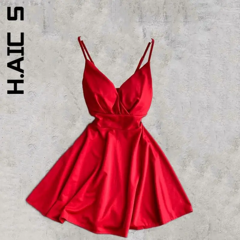 

H.Aic S Dress New Women Slim Ladies Dress High Waist V-Neck Spaghetti Strap Backless Sexy Dress Vestidos Women Clothing Female