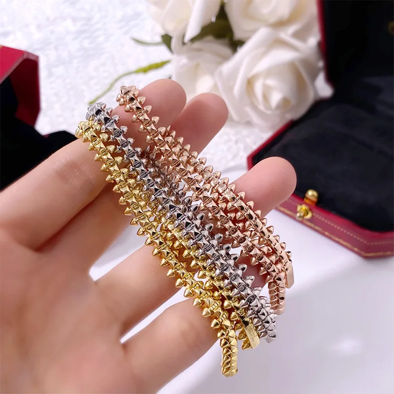 

High Quality 925 Sterling Silver New Style Punk Rivets Bracelet Bangle For Women Fashion Jewelry LB029