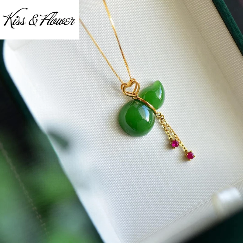 

KISS&FLOWER NK272 Fine Jewelry Wholesale Fashion Woman Girl Bride Mother Birthday Wedding Gift Calabash Jade 24KT Gold Necklace