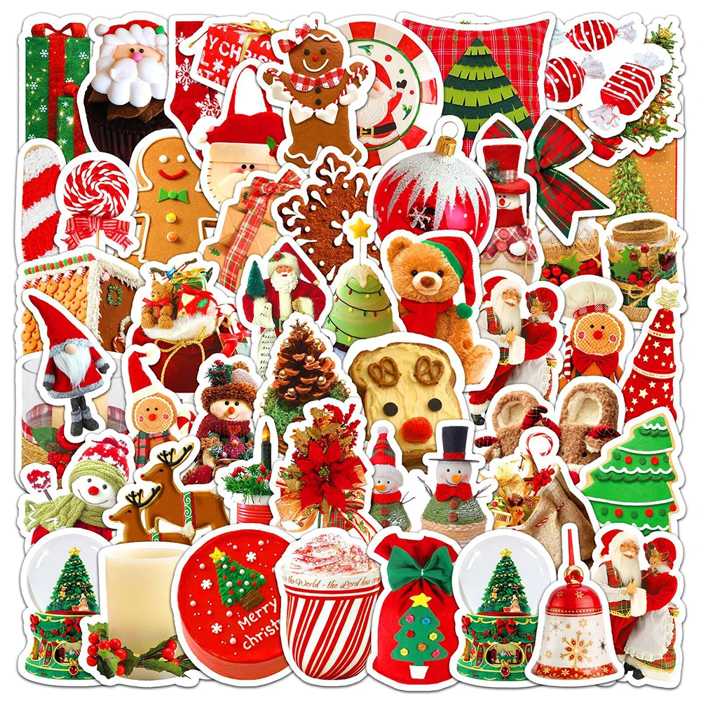 

10/30/50pcs Merry Christmas Cartoon Stickers Deer Santa Snowman Decals Decoration DIY Skateboard Phone Suitcase Bike Gift Toys