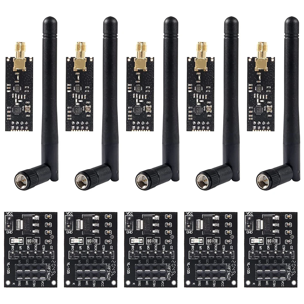 Модуль радиочастотного приемопередатчика NRF24L01 + PA + LNA с антенной SMA 2,4 ГГц 1100 м + 5 шт. NRF24L01 беспроводной модуль с адаптером прерывания 1/5 шт.