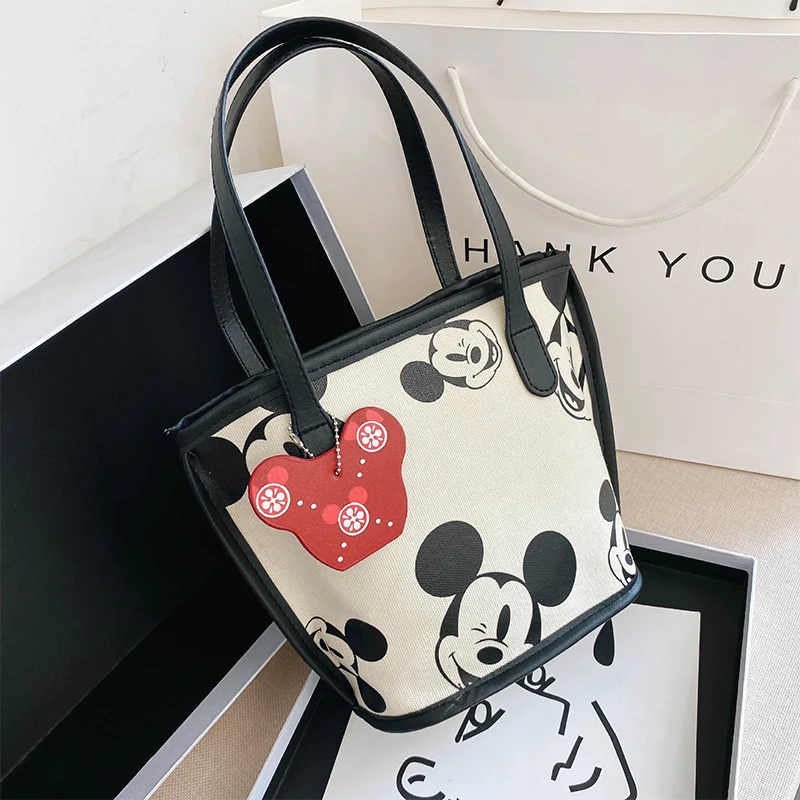 Disney New Fashion Mickey Mouse Lady Shoulder Bag Print Handbag Cartoon Cute Luxury Women's Canvas Small Square Bag