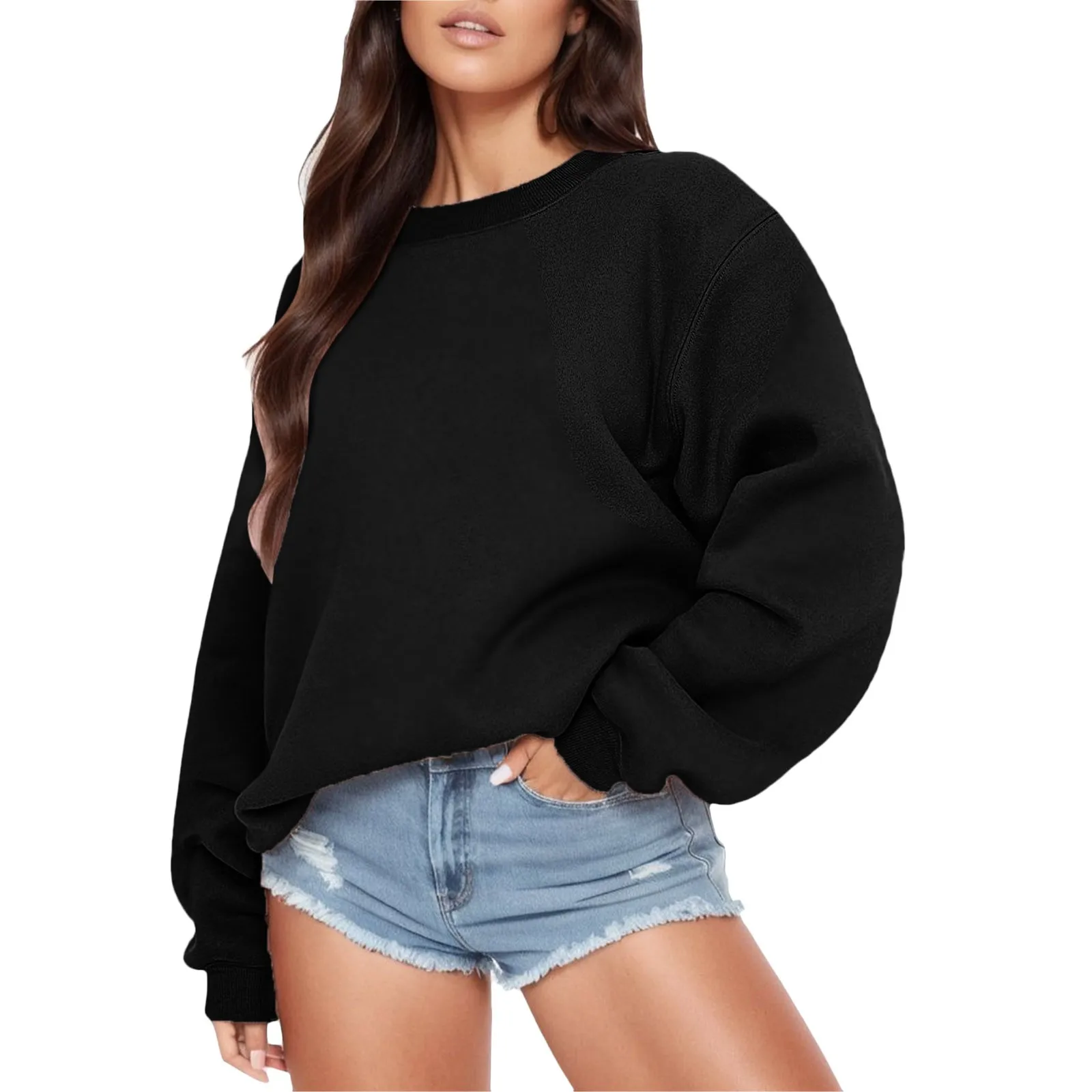 

Sweatshirts Women Solid Color Loose Hoodies Minimalism Crew Neck Sportswear Blouses Oversize Autumn Pullover KoreanSudadera
