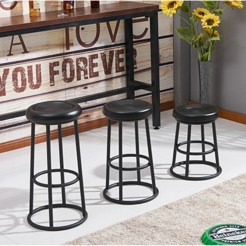 S High-quality Leather Round High Chair Non-slip Foot Mat Counter Stool Business Hall Cashier Bar Stools