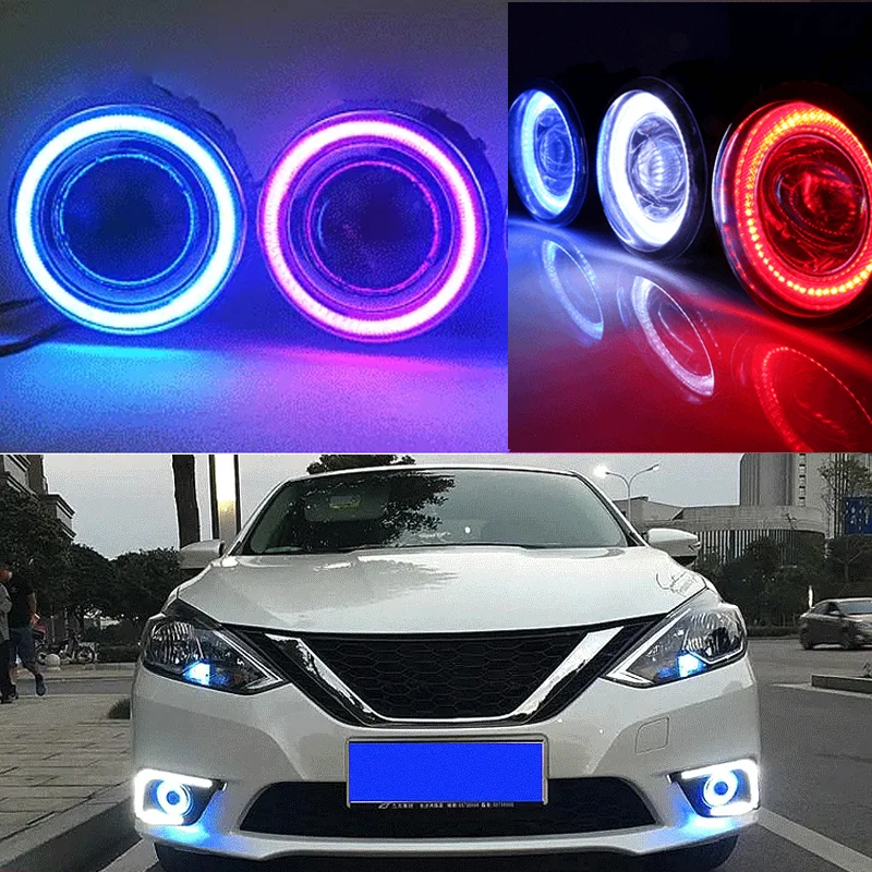 

Universal 2 In 1 Projector Lens Fog Lights Cob Angel Eye Ring Auto Led Headlight 12V Drl Daytime Running Light Car Accessories