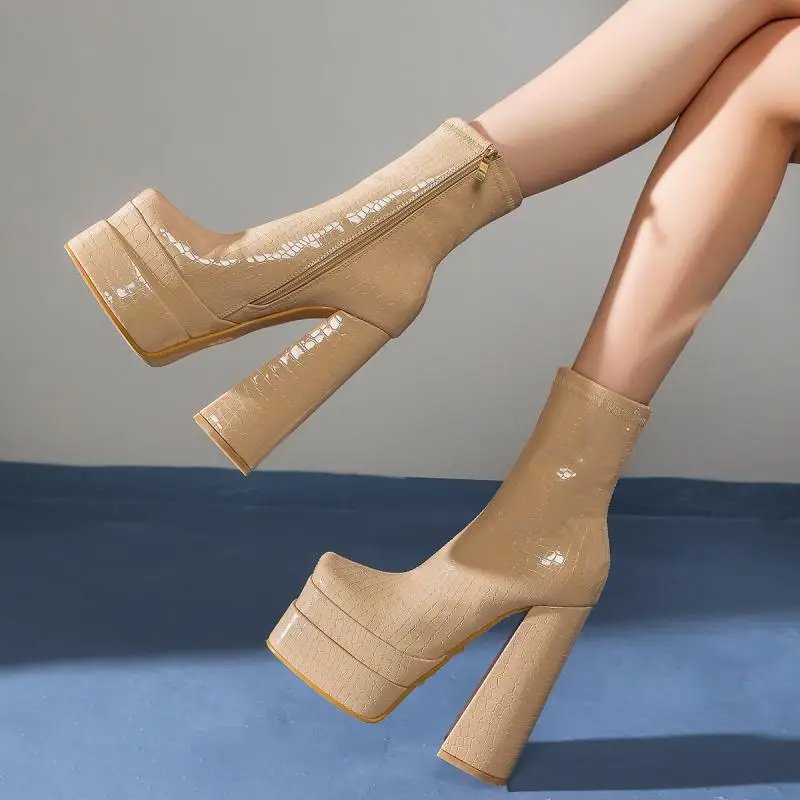 

Туфли-лодочки женские на высоком каблуке 14,5 см, свадебные ботинки на платформе, модные зимние роскошные ботинки на молнии, большой размер 43, 2022