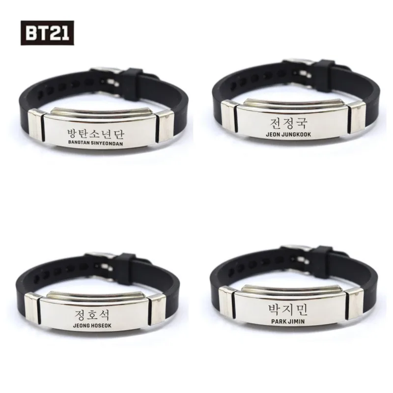 

Kpop Bt21 Bracelet Silicone Wristband Anime Cartoon Fashion Stainles Steel Jewelry Kawaii Adjust Bracelet Boy Girlfriend Gift
