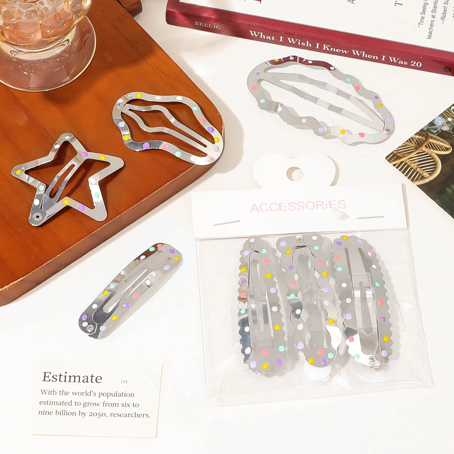 3/4 шт. Y2K серебряные заколки для волос со звездами девочек красочные