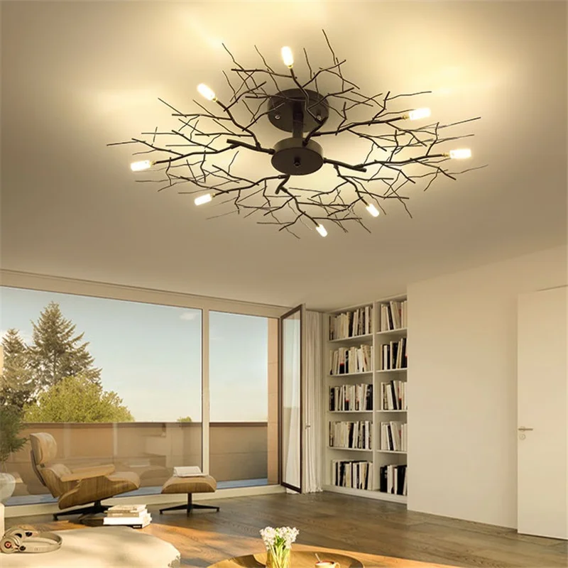

American LED Ceiling Lamp Nordic Branch Iron Bedroom Ceiling Lights Living Room Chandeliers Ceiling Decorative Lighting
